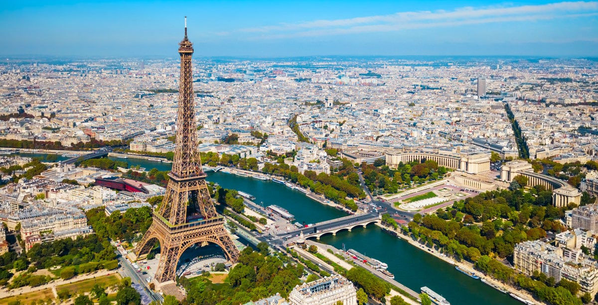 Aerial view of the Eiffel Tower in Paris